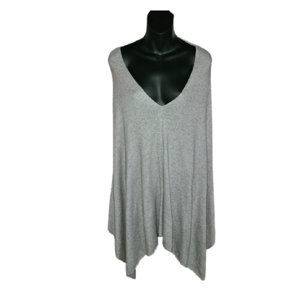 PURE GRAY CASHMERE PONCHO HAND MADE IN NEPAL - Picture 4 of 5